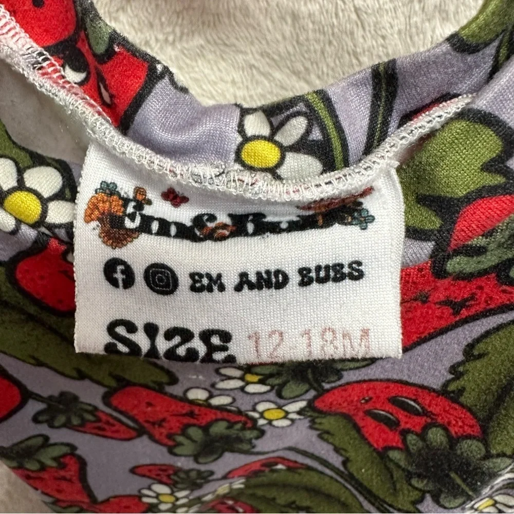Handmade baby romper strawberry print ruffle legs size 12-18 months